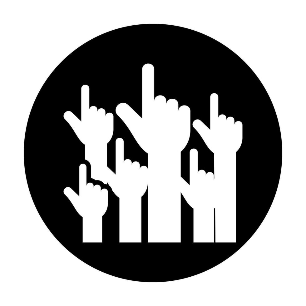 människor händer upp rösta ikon logotyp gemenskap svart cirkel vit design vektor