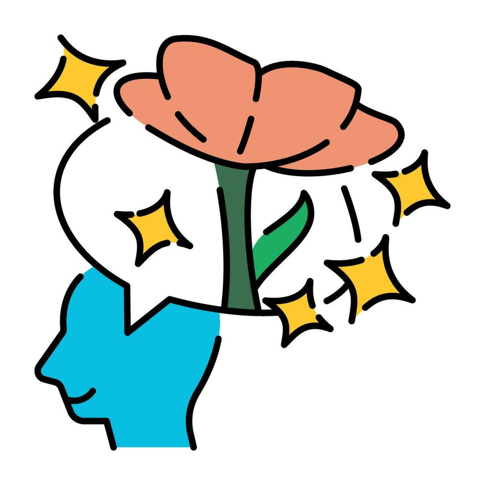 glücklich Blume glänzend Stimmung mental Gesundheit Gekritzel Symbol bunt Gliederung Taste Design vektor