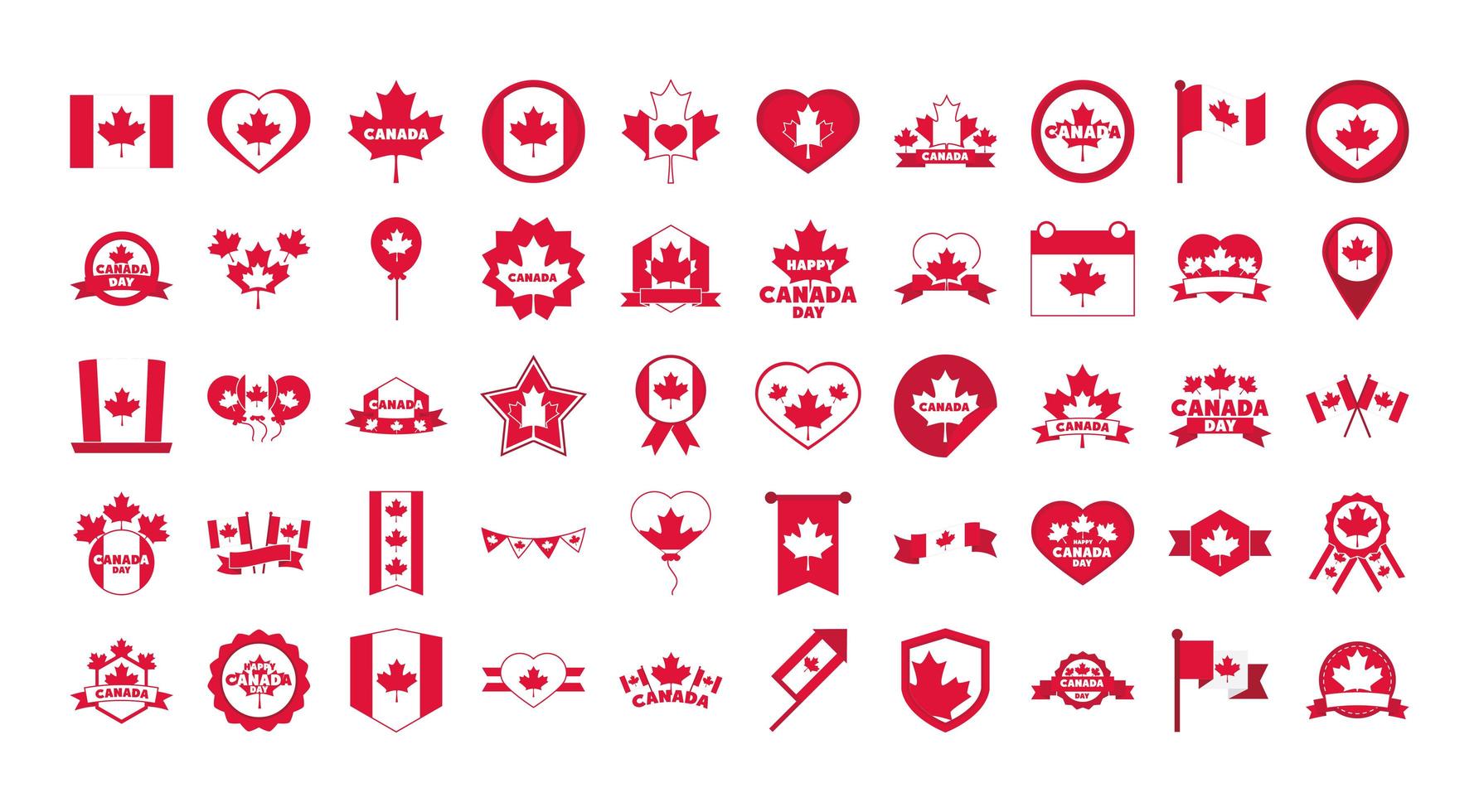 Kanada dag oberoende frihet nationell patriotism firande ikoner anger platt stilikon vektor