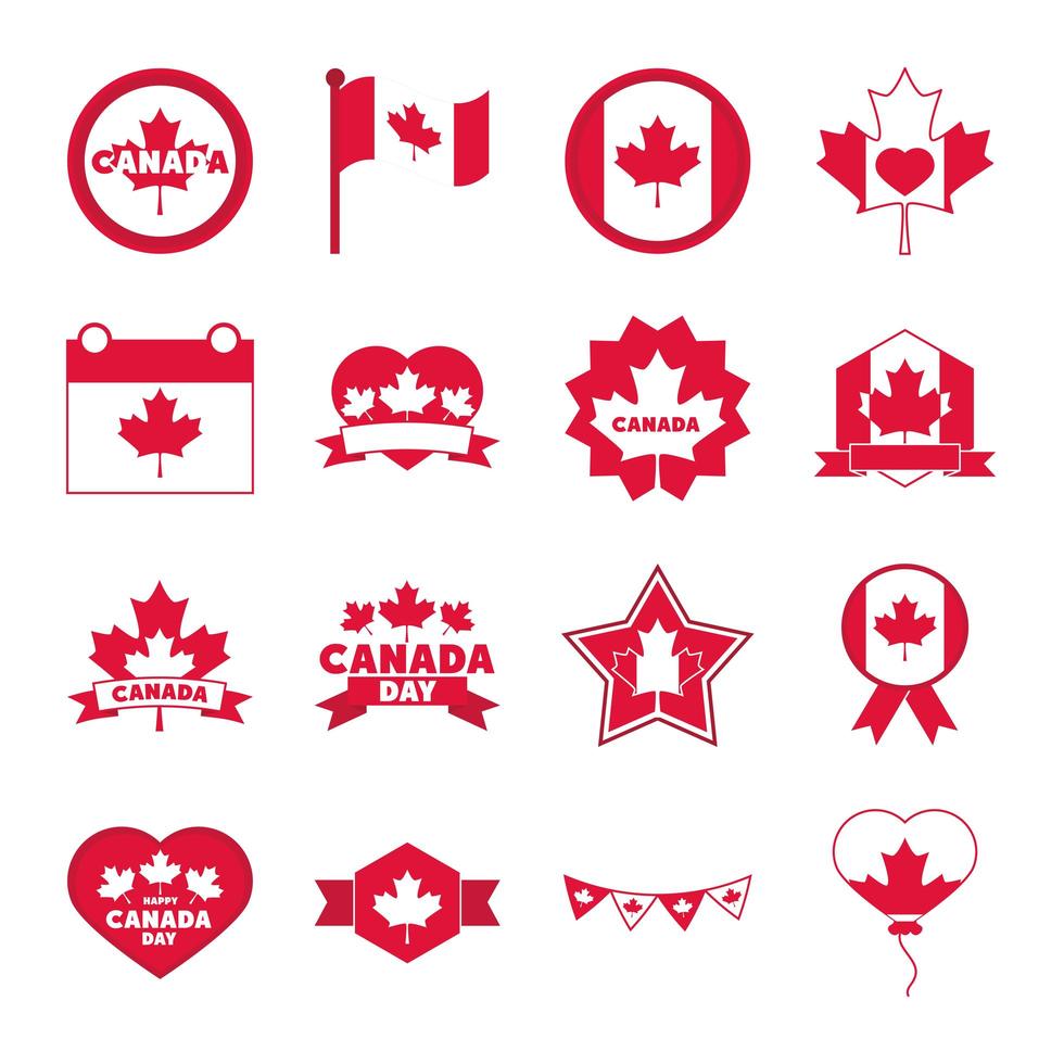 Kanada dag oberoende frihet nationell patriotism firande ikoner anger platt stilikon vektor