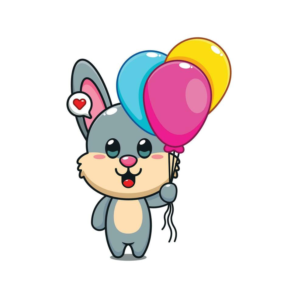 söt kanin med ballong tecknad serie vektor illustration.