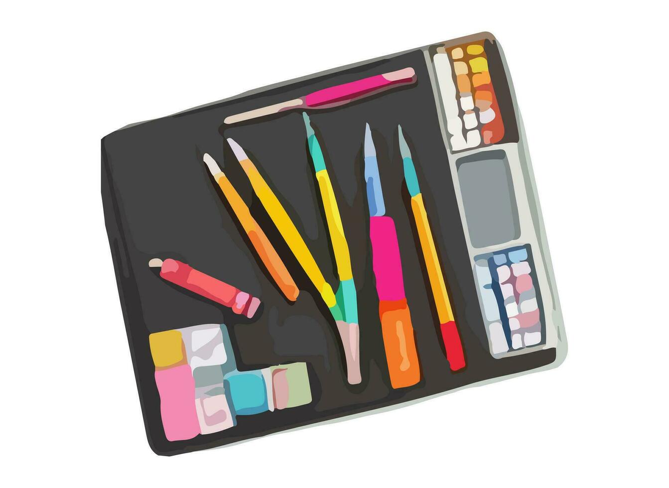 en uppsättning av markörer, pennor och pennor målad i vattenfärg. vektor illustration för studie. tillbaka till skola, leveranser för klasser.