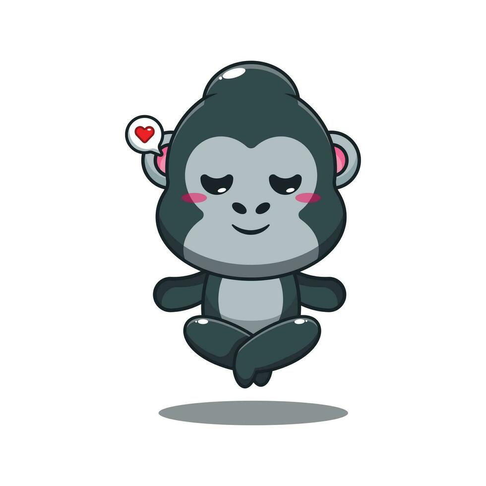 Gorilla tun Meditation Yoga Karikatur Vektor Illustration.