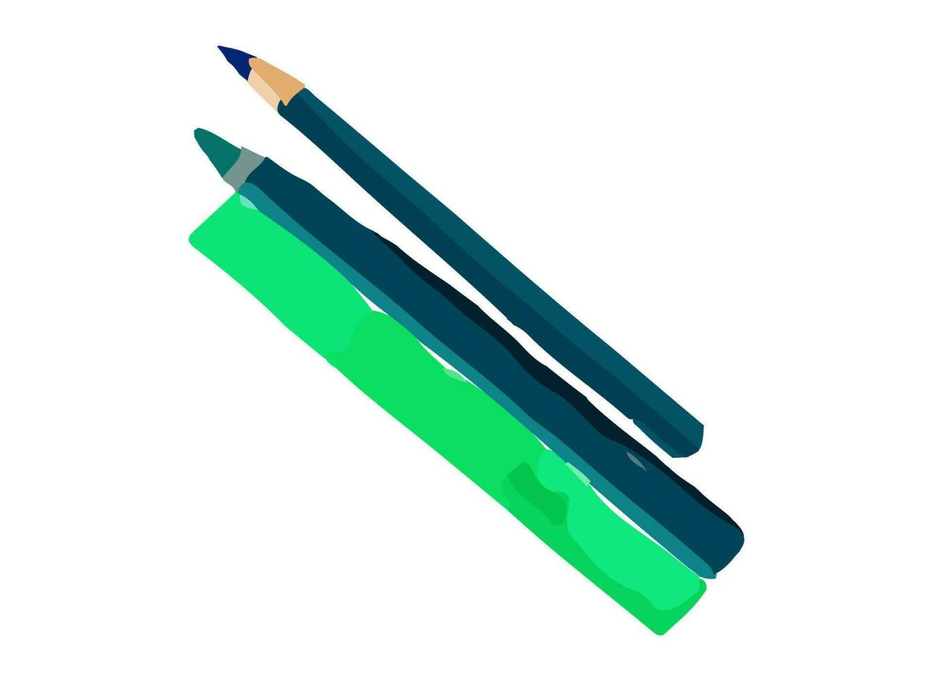 ein einstellen von Markierungen, Bleistifte und Stifte gemalt im Aquarell. Vektor Illustration zum lernen. zurück zu Schule, liefert zum Klassen.