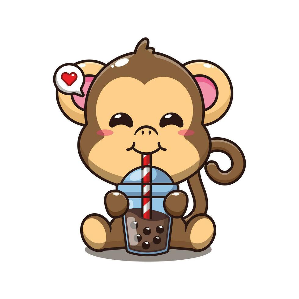 süß Affe trinken Boba Milch Tee Karikatur Vektor Illustration.