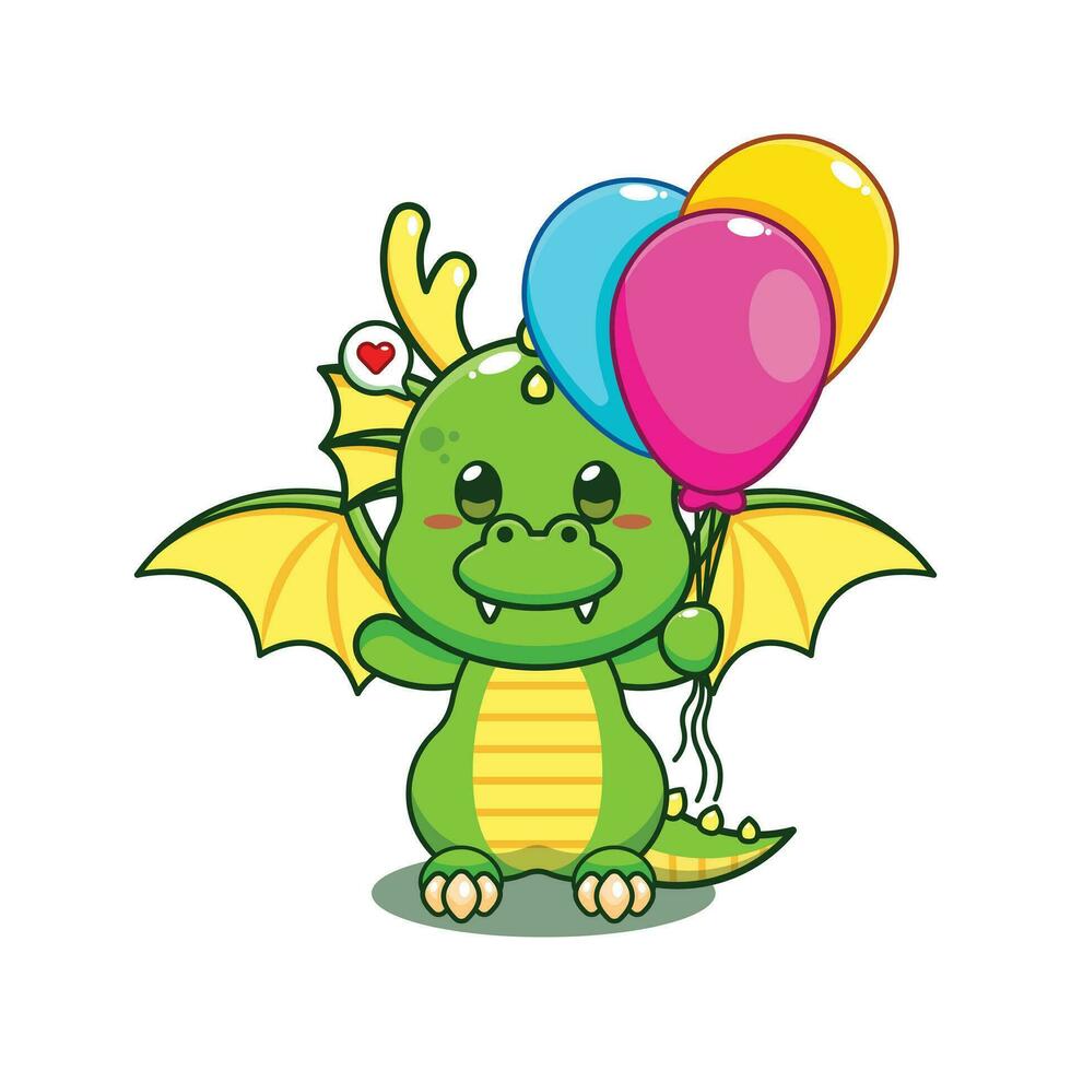 Drachen mit Ballon Karikatur Vektor Illustration.