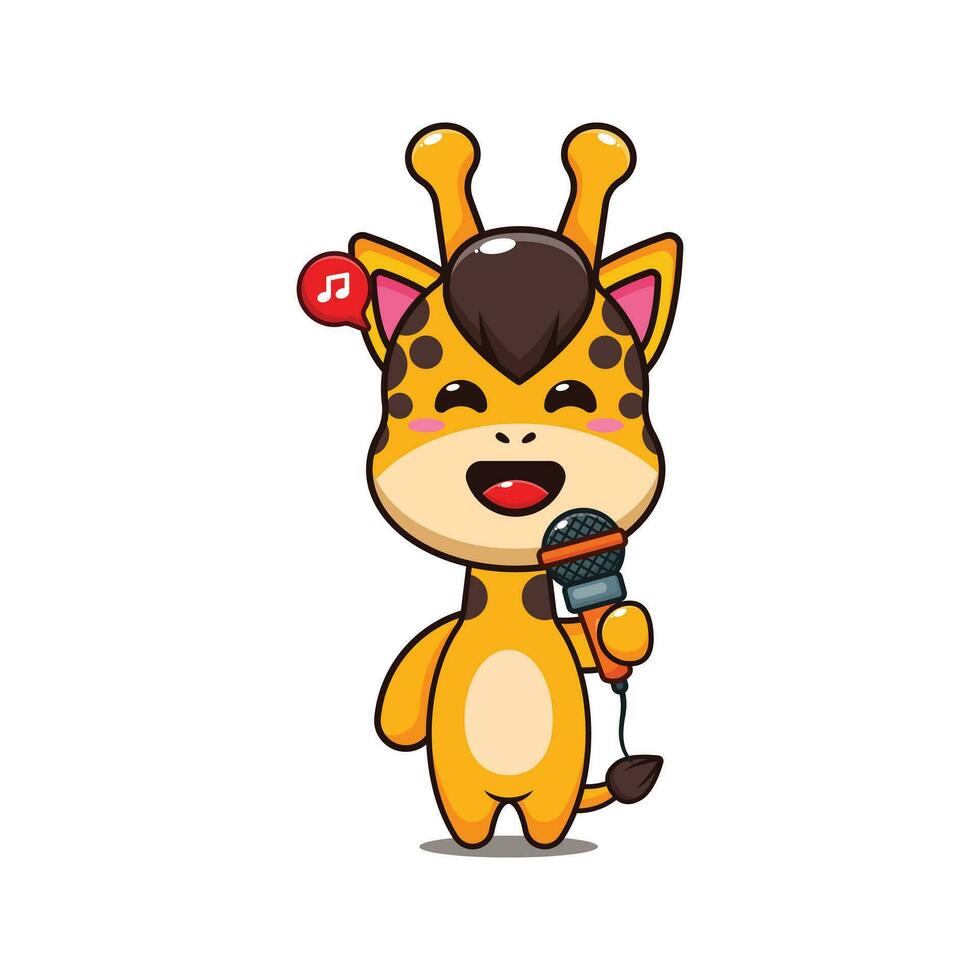 giraff innehav mikrofon tecknad serie vektor illustration.