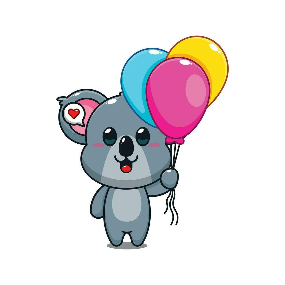 printcute koala med ballong tecknad serie vektor illustration.