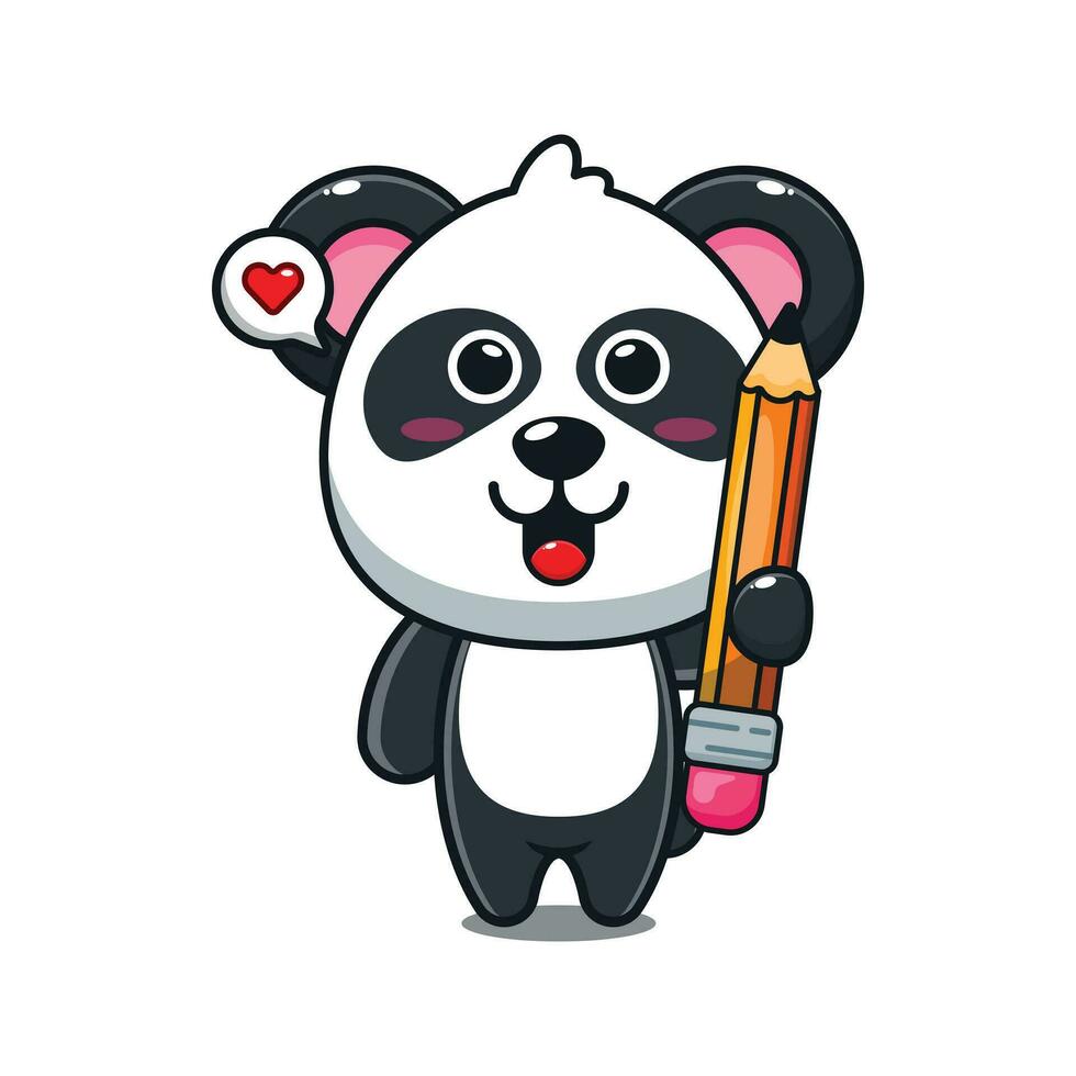 söt panda innehav penna tecknad serie vektor illustration.
