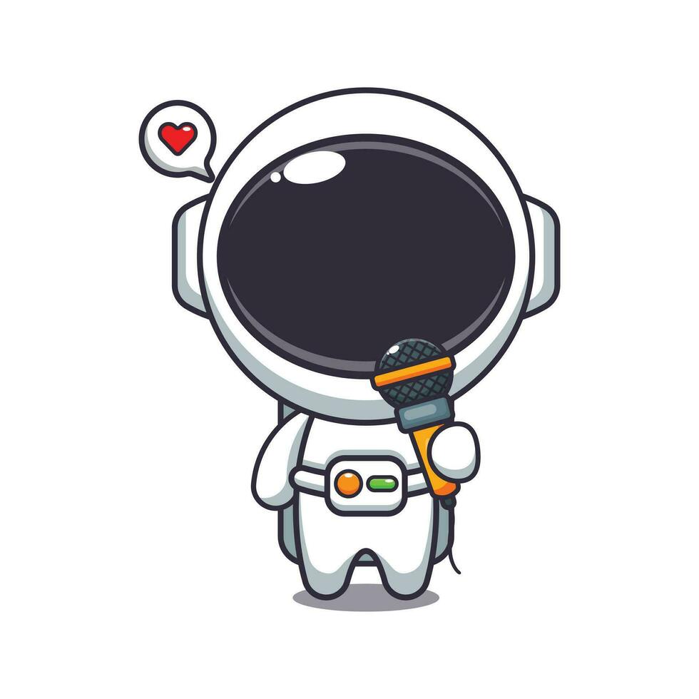 süß Astronaut halten Mikrofon Karikatur Vektor Illustration.