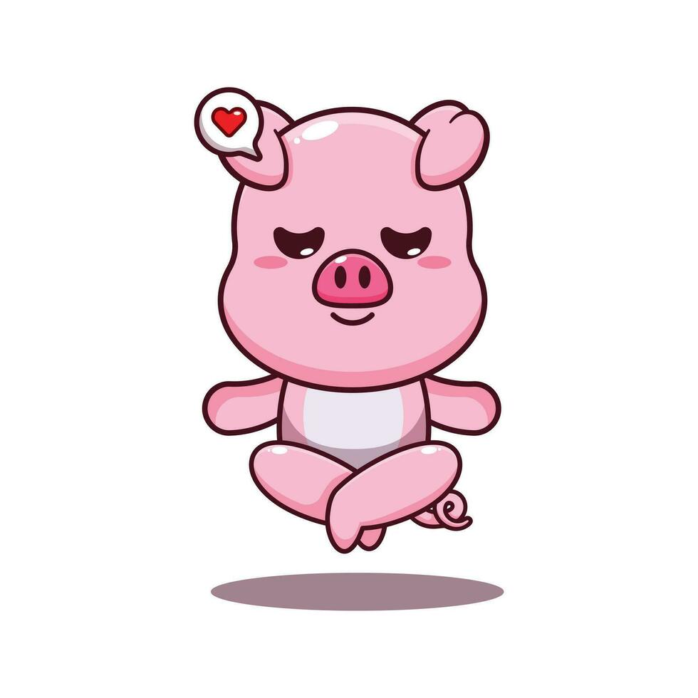 süß Schwein tun Meditation Yoga Karikatur Vektor Illustration.