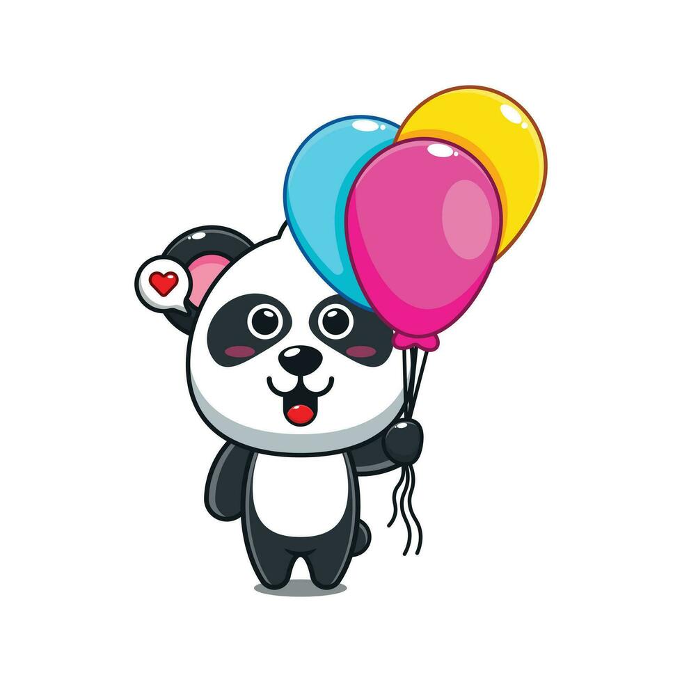 söt panda med ballong tecknad serie vektor illustration.