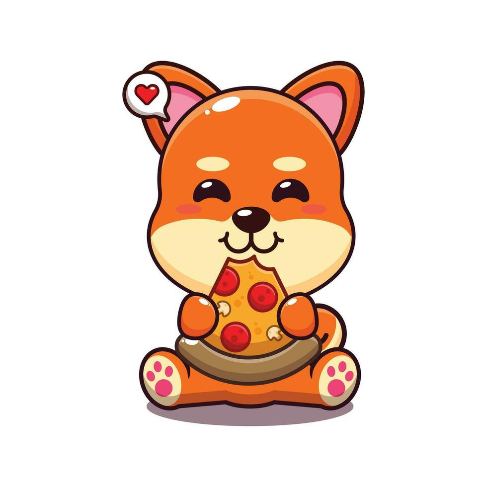 süß Shiba inu Essen Pizza Karikatur Vektor Illustration.