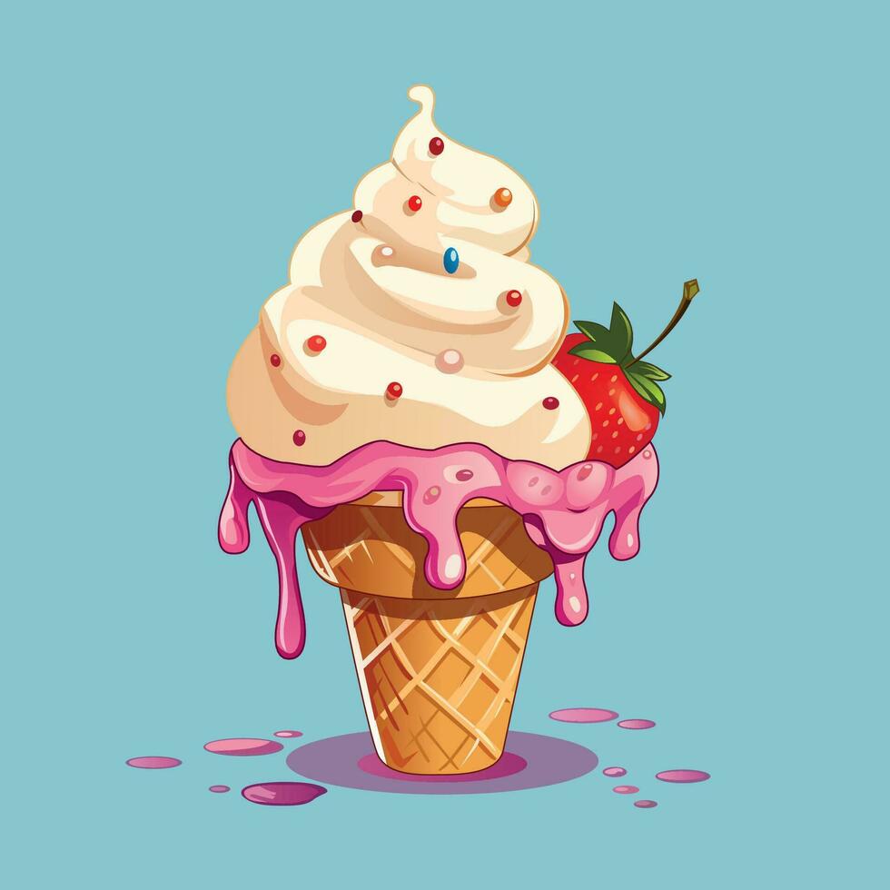 Eis Sahne Kegel mit Erdbeere Vektor Illustration