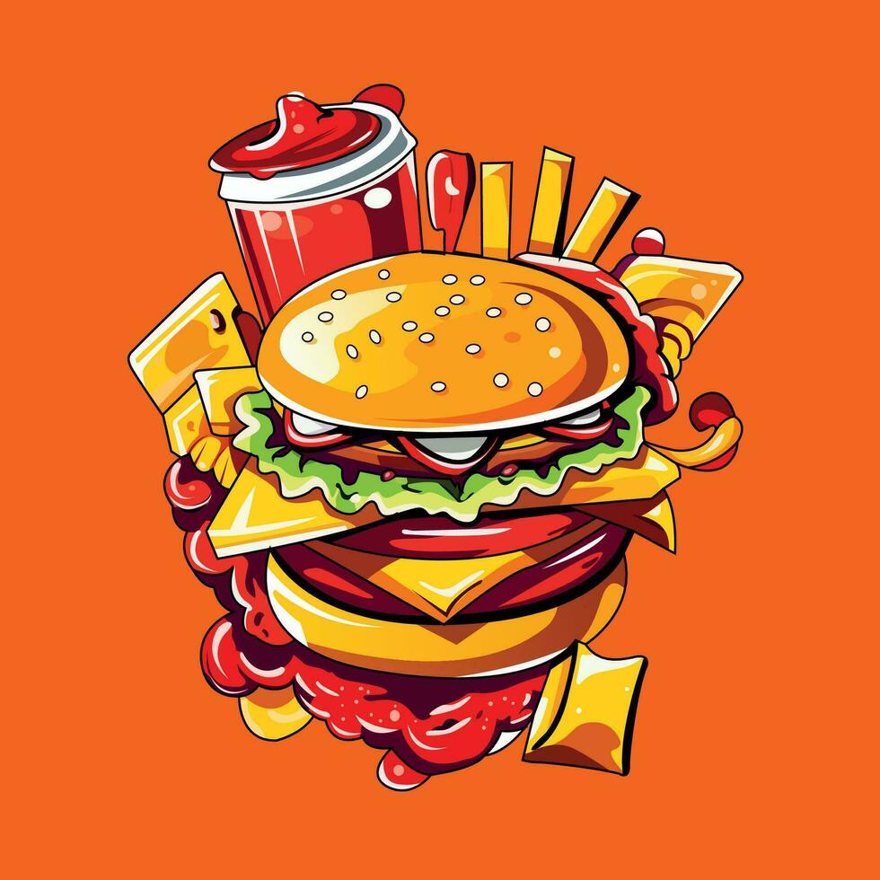 Burger und Fritten Logo Vektor Illustration