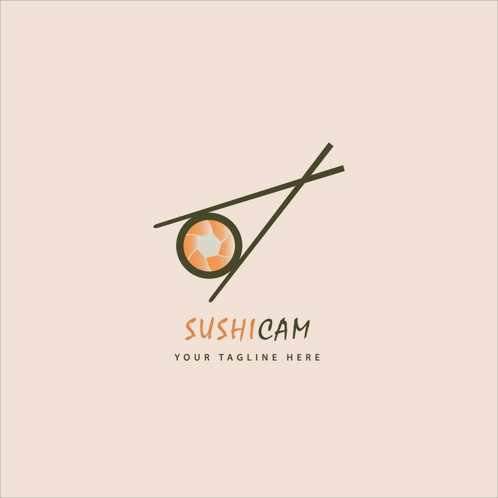 sushi kamera logotyp. vektor logotyp för japansk restaurang, japansk mat, fotografi studio. lämplig för sushi restaurang, studio etc