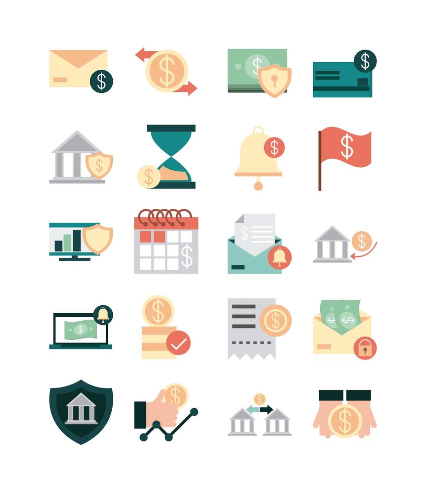 Mobile Banking Finanzielle Zahlung Geld Business Icons Set Flat Style set vektor