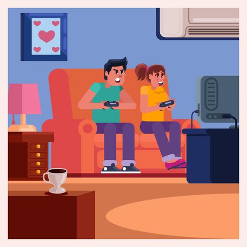 Paare auf der Couch, die Spiele spielt vektor