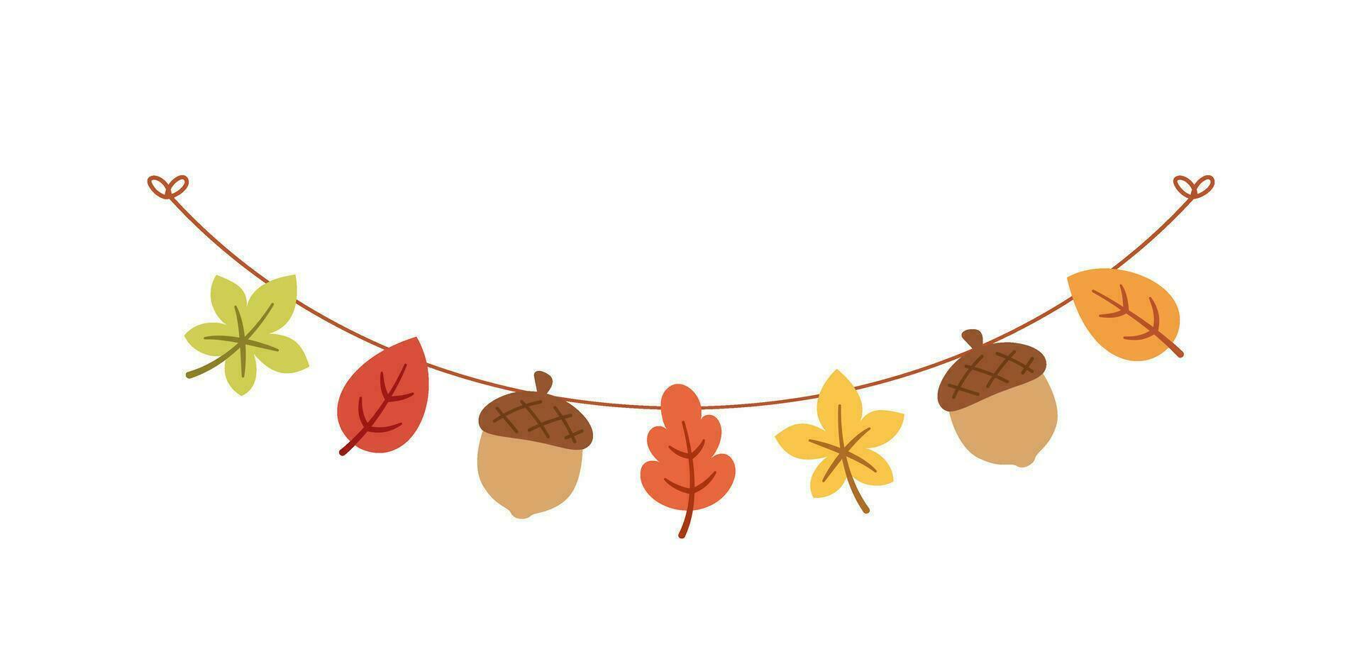 Herbst Girlande, Grafik Elemente zum fallen und das Erntedankfest Jahreszeit. Vektor isoliert auf Weiß Hintergrund.