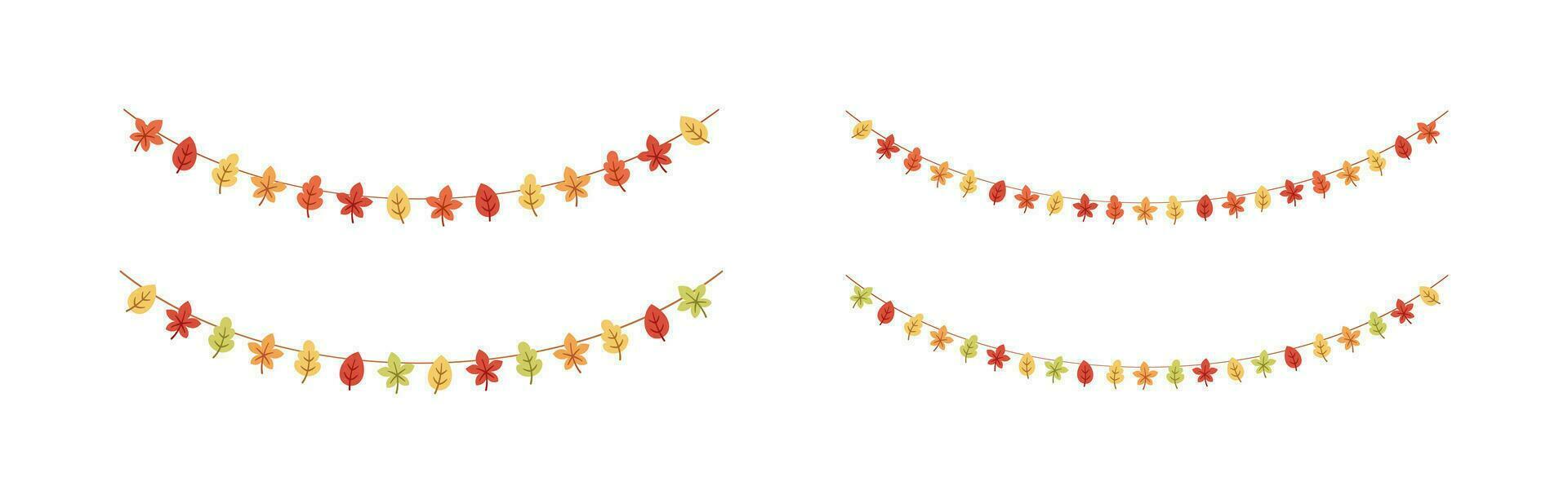 Herbst Blätter Girlande im Orange und rot Farben zum fallen und das Erntedankfest Jahreszeit Satz. Vektor isoliert auf Weiß Hintergrund.