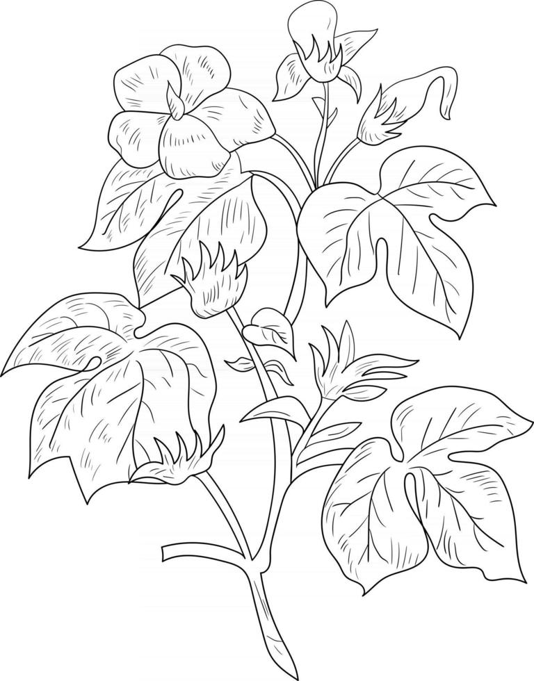 skissera blomma och blad perfekt för målarbok vektor
