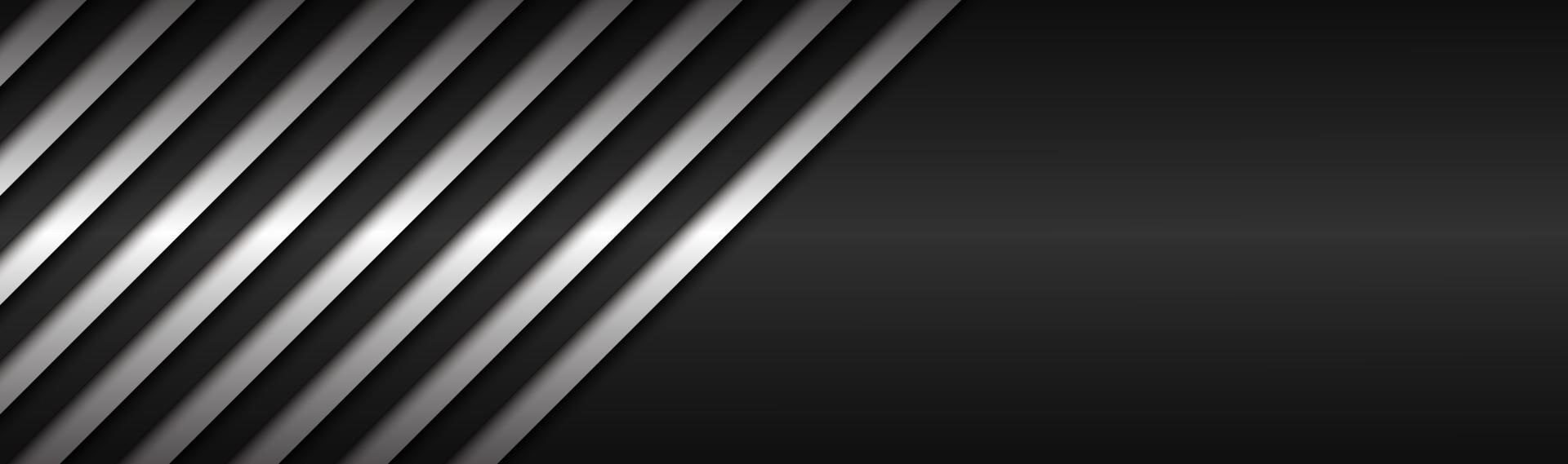 schwarz-weißer abstrakter metallischer Vektor-Header mit schrägen Linien schwarz-weiß gestreiftes Muster parallele Linien und Streifen Vektor abstrakter Widescreen-Hintergrund