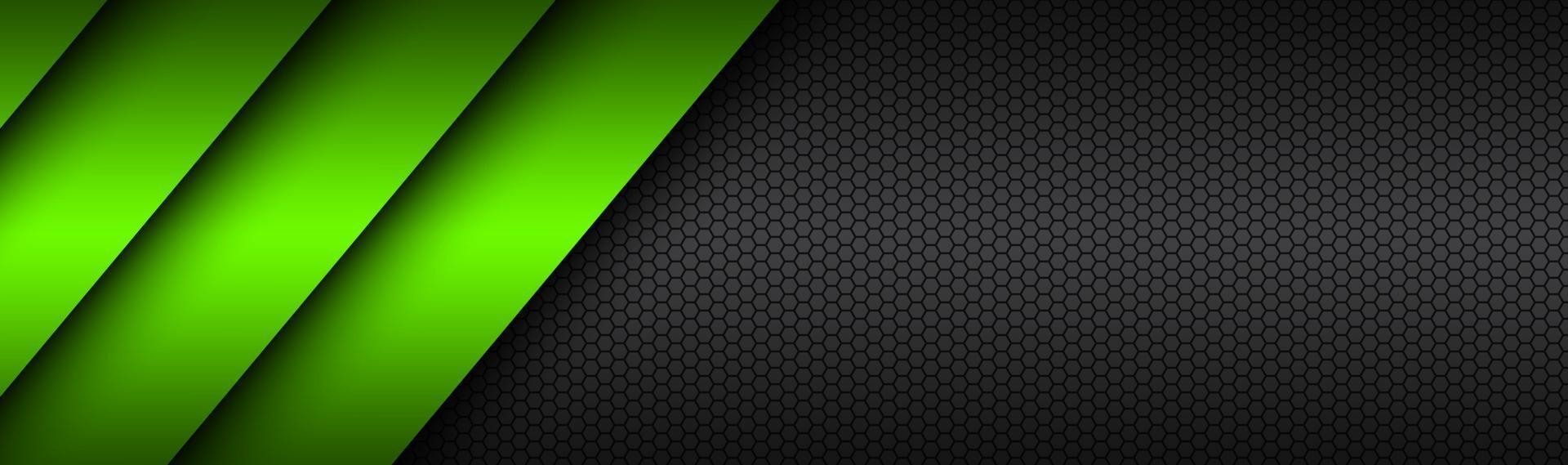 Schwarzer und grüner moderner Materialvektor-Header mit einem sechseckigen Mesh-Design-Banner mit polygonalem Gitter und Leerraum für Ihr Logo-abstraktes Website-Design vektor