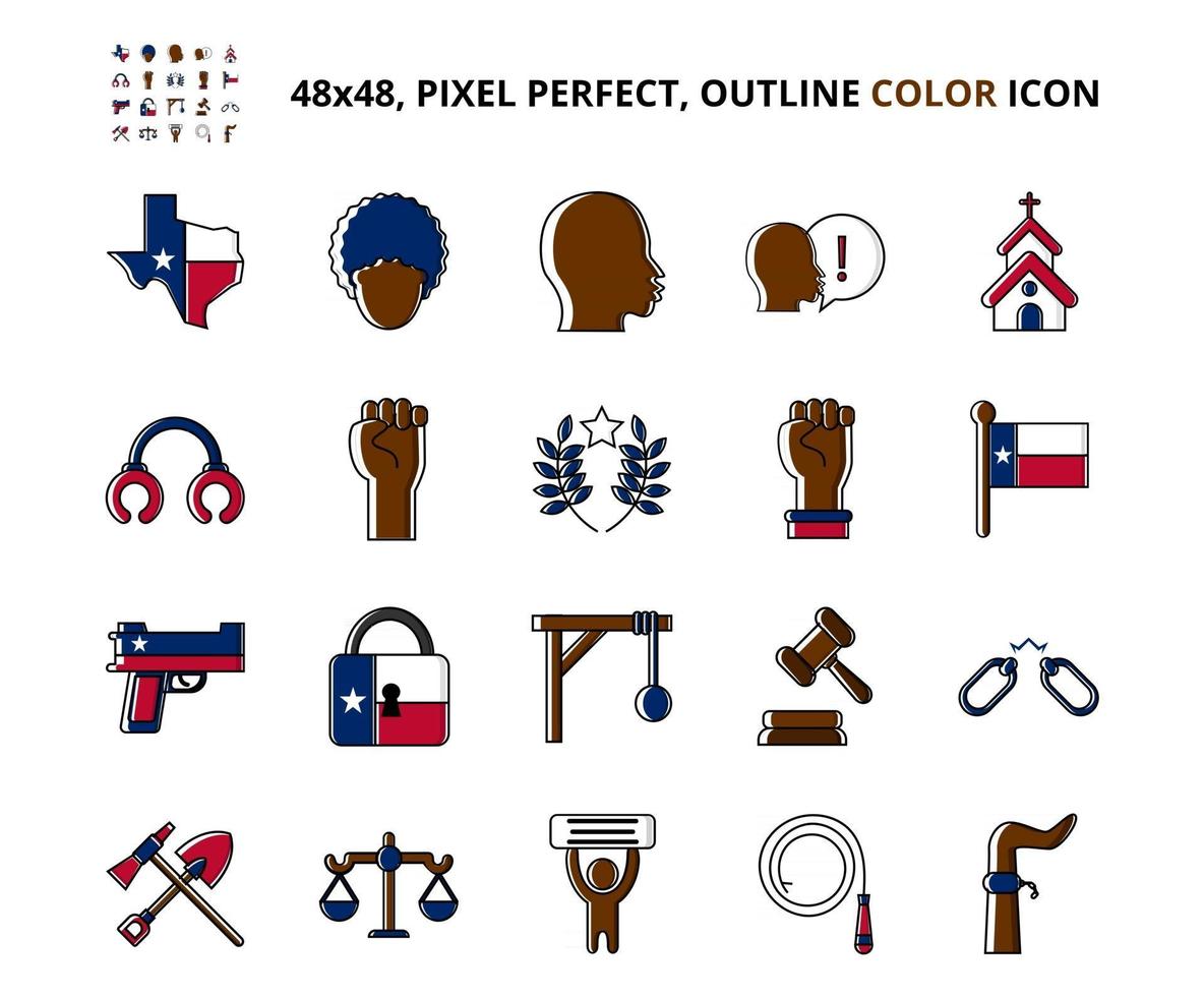 Juniteenth Sklaverei im Zusammenhang mit Pixel perfekte farbige Icon-Set vektor
