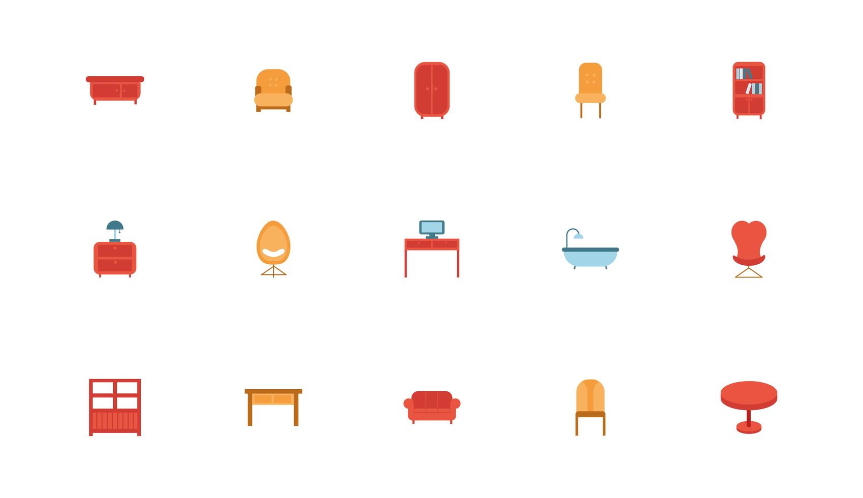 bunt av möbler set ikoner vektor