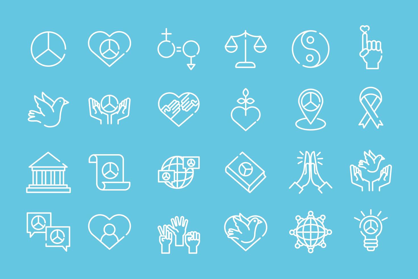 Bündel von vierundzwanzig Symbolen für den Stil der Menschenrechtslinie vektor