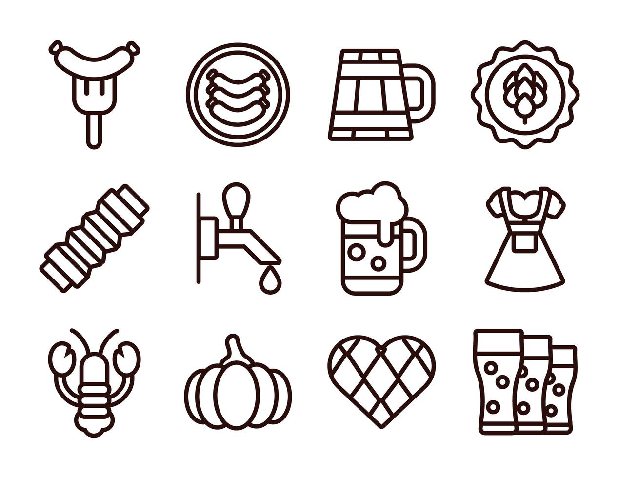 Bündel von zwölf Oktoberfest-Set-Symbolen vektor