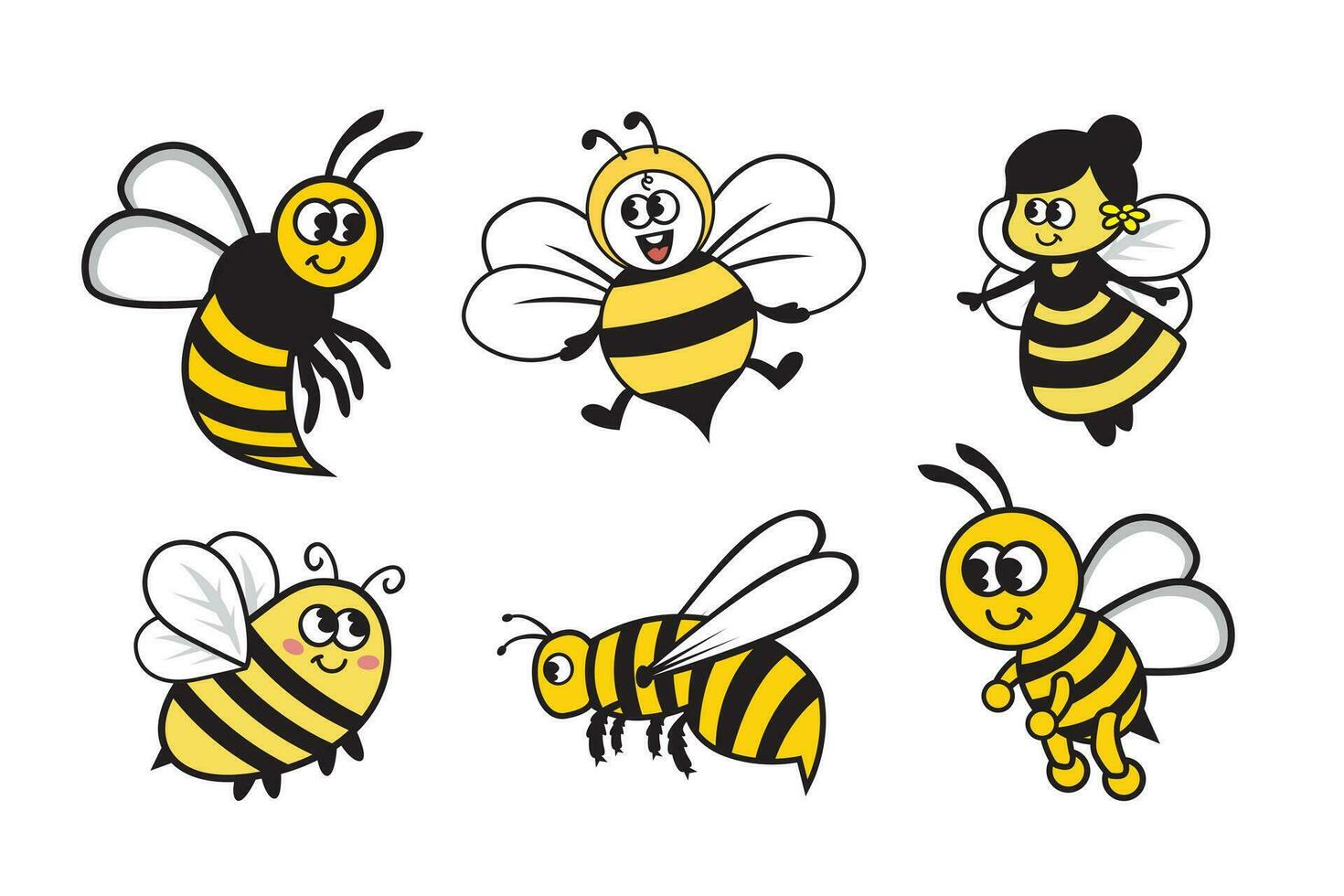 Vektor einstellen von Karikatur Bienen. isoliert auf ein Weiß Hintergrund.
