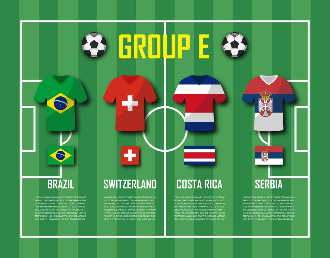 fotbollscup 2018 laggrupp e fotbollsspelare med tröjauniform och nationella flaggor vektor för internationellt VM-turnering