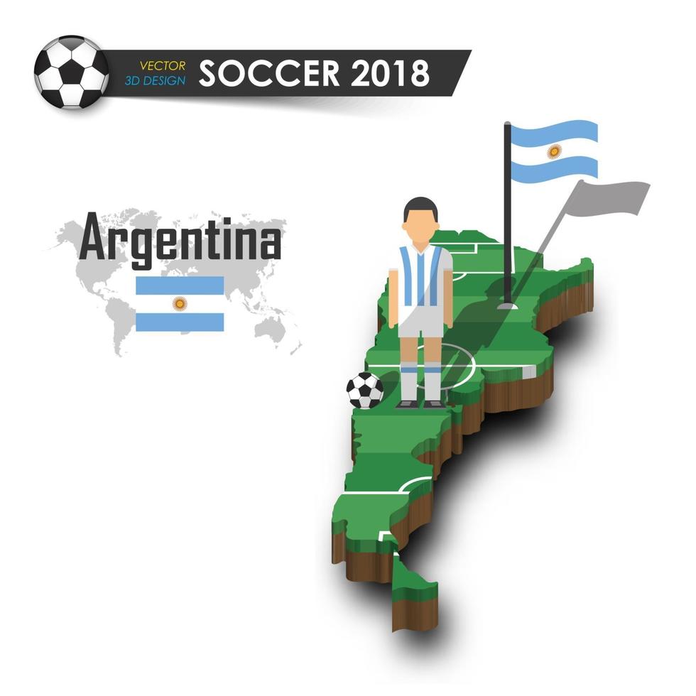 Argentina fotbollsspelare och flagga på 3d-design landskarta isolerade bakgrundsvektor för internationellt VM-turnering 2018-koncept vektor