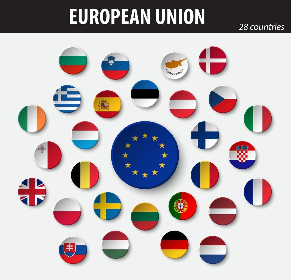 Flaggen der Europäischen Union und Mitglieder vektor