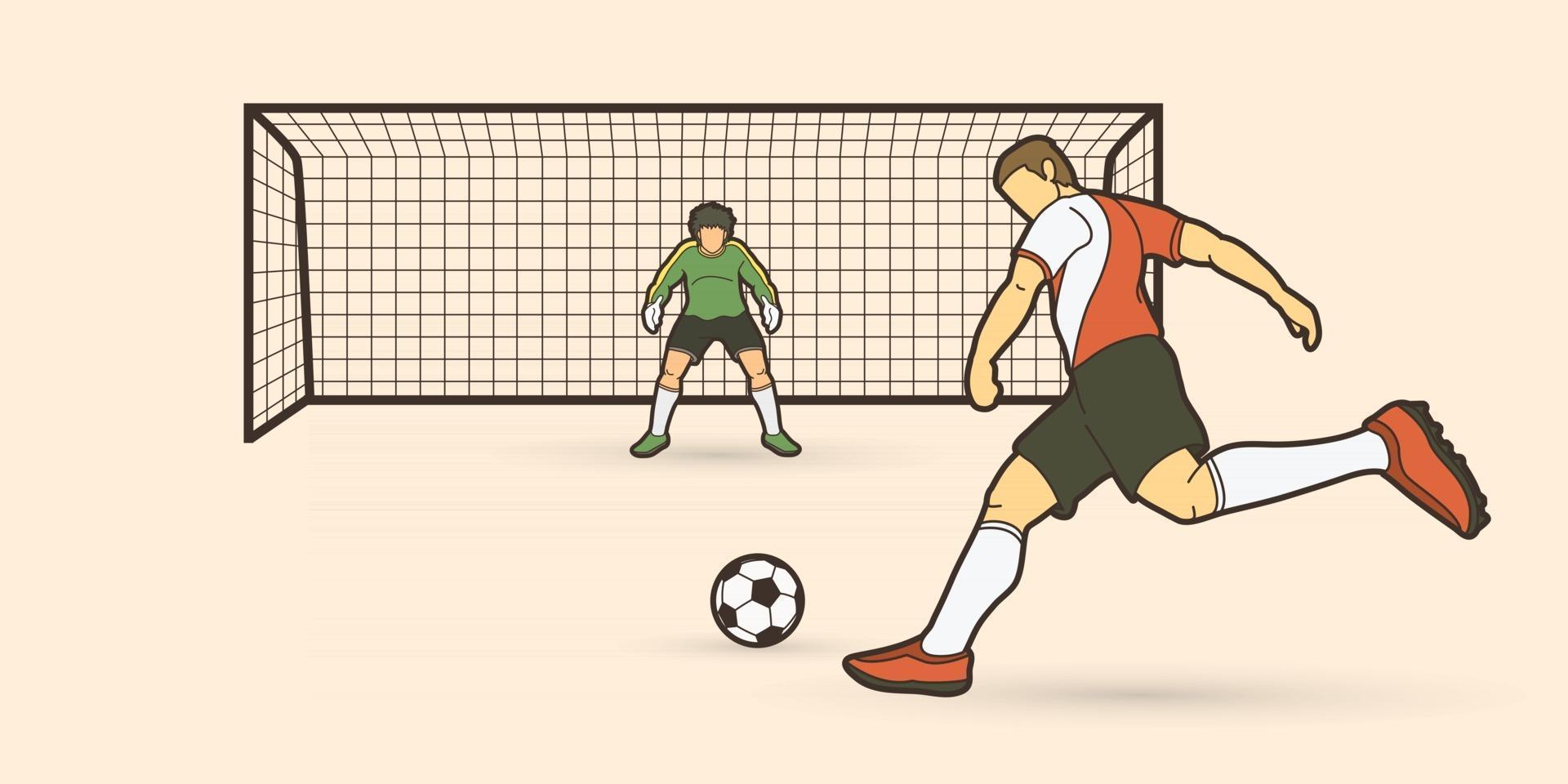 fotbollsspelare sparkar boll med målvakt stående vektor