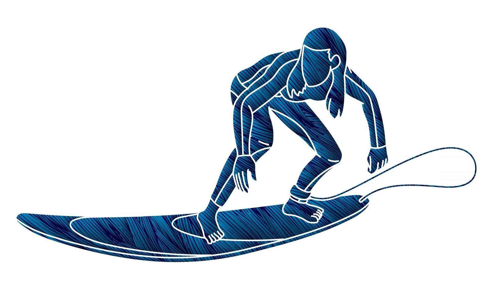 siluett kvinnlig surfare surfing sport action vektor