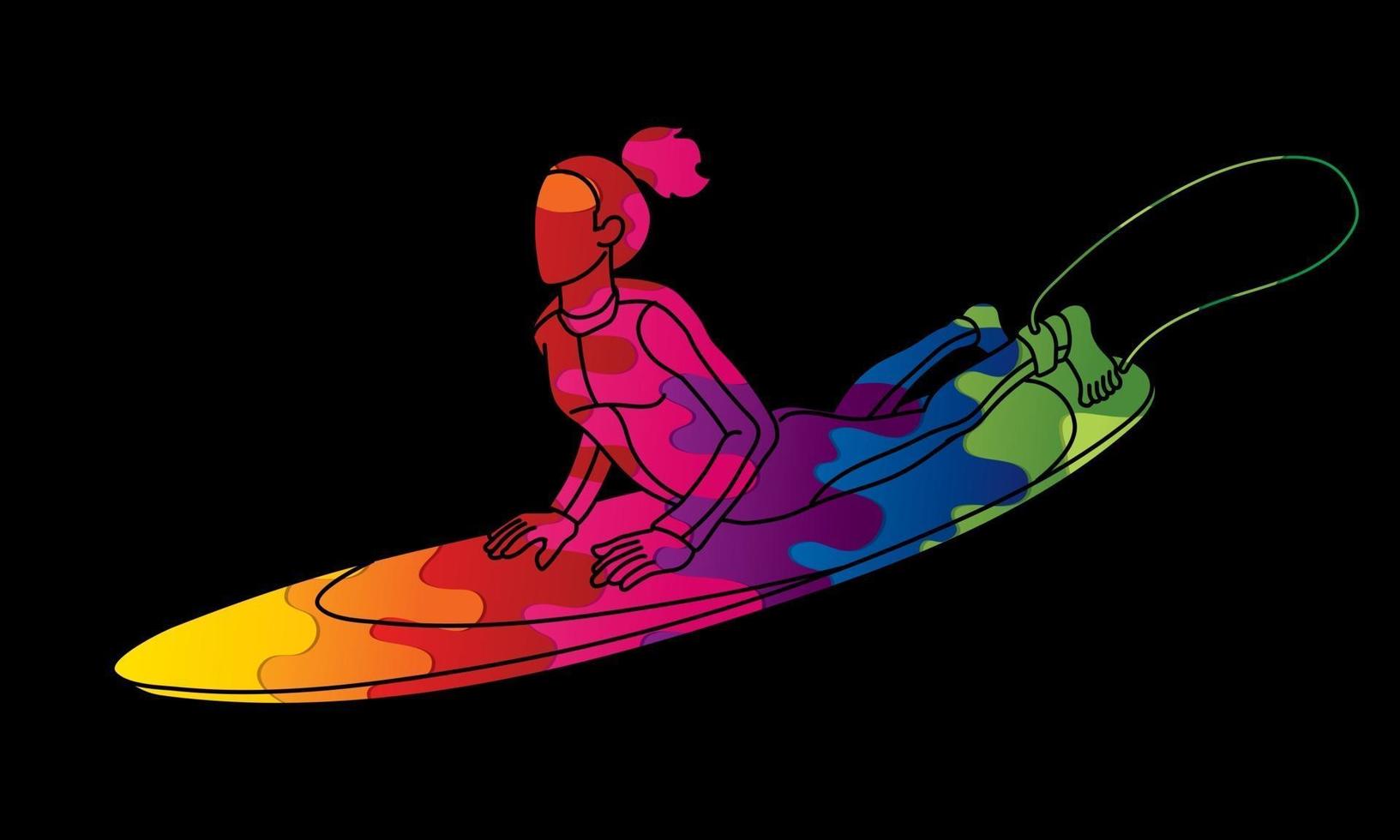 abstrakt kvinnlig surfare som surfar sporthandling vektor