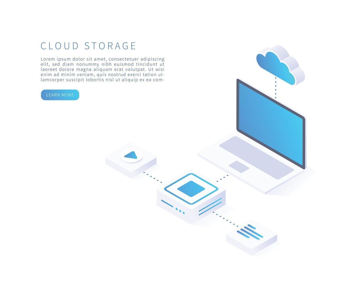 Cloud-Speicherkonzept im isometrischen Vektorillustrations-Digitaldienst oder in der App mit Datenübertragung vektor