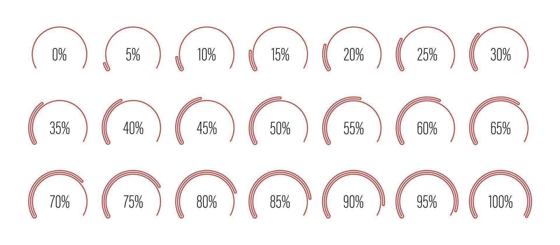 uppsättning cirkulära sektorbågprocentdiagram vektor