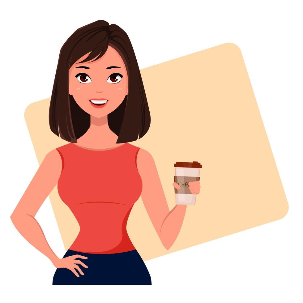junge Cartoon-Geschäftsfrau mit Kaffee vektor