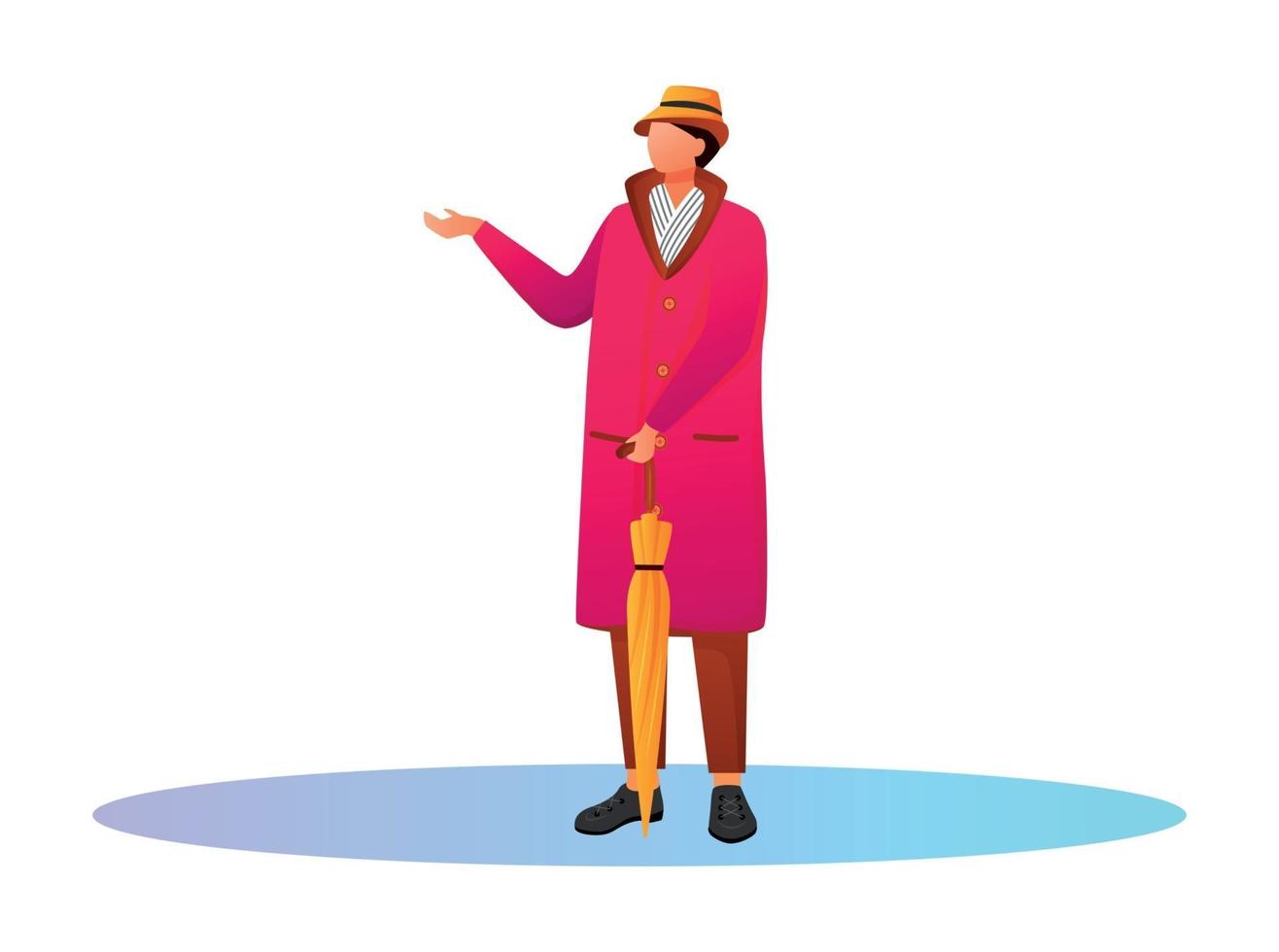 Mann im rosa Regenmantel flacher Farbvektor gesichtsloser Charakter vektor