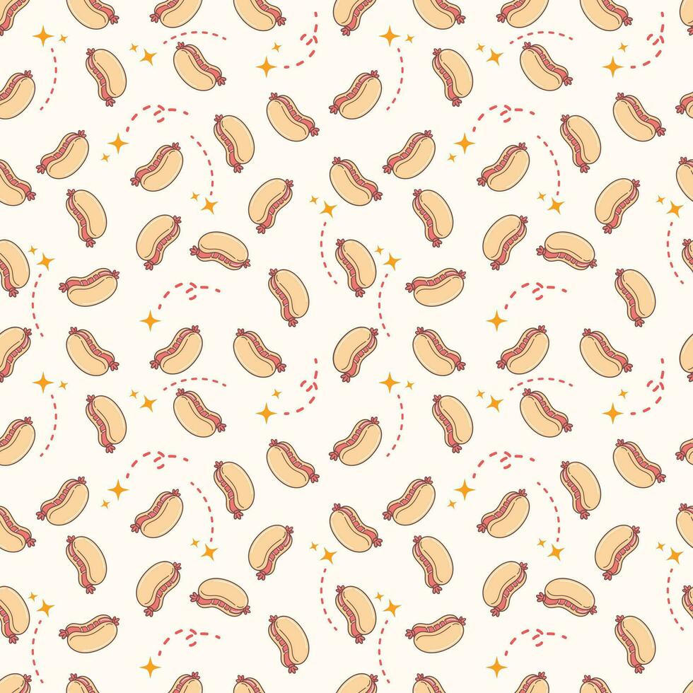 süß Würstchen heiß Hund Essen Karikatur perfekt nahtlos Muster Hintergrund zum Verpackung Papier, Grafik drucken, Stoff, Textil- oder bekleidung vektor