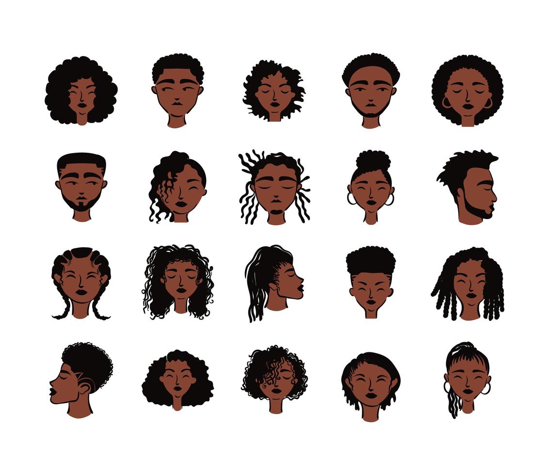 tjugo afro etniska människor avatarer karaktärer vektor