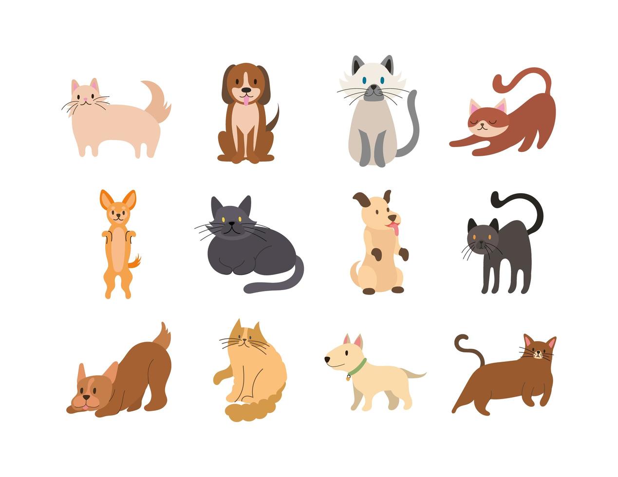 Bündel von Katzen und Hunden stellen Icons ein vektor