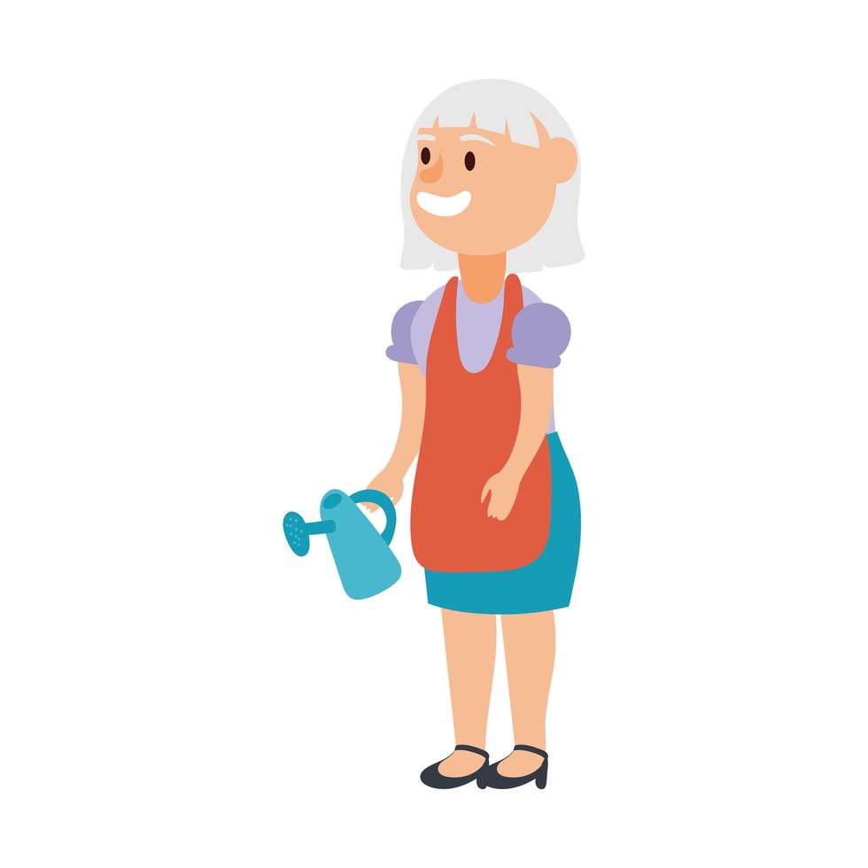 alte Frau mit Gartenarbeitssprinkler-Avatar-Charakter vektor