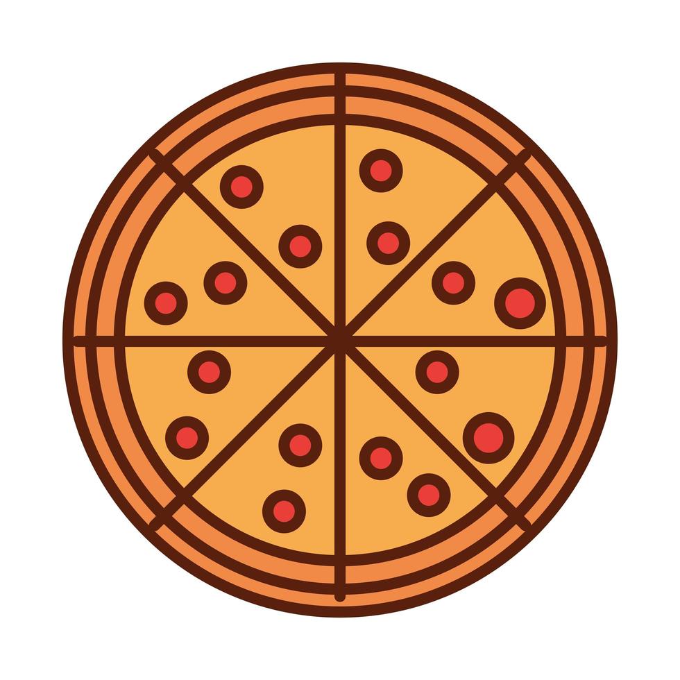 Fast-Food-Pizza-Abendessen und Menü leckeres Essen und ungesunde Linie und Füllsymbol vektor