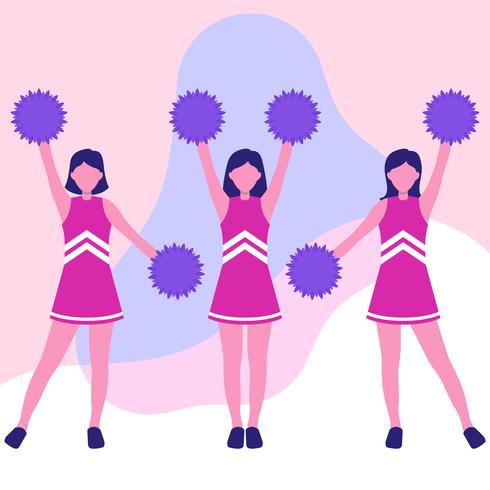 Cheerleader Girls In Action Tecknade Karaktär Illustration vektor