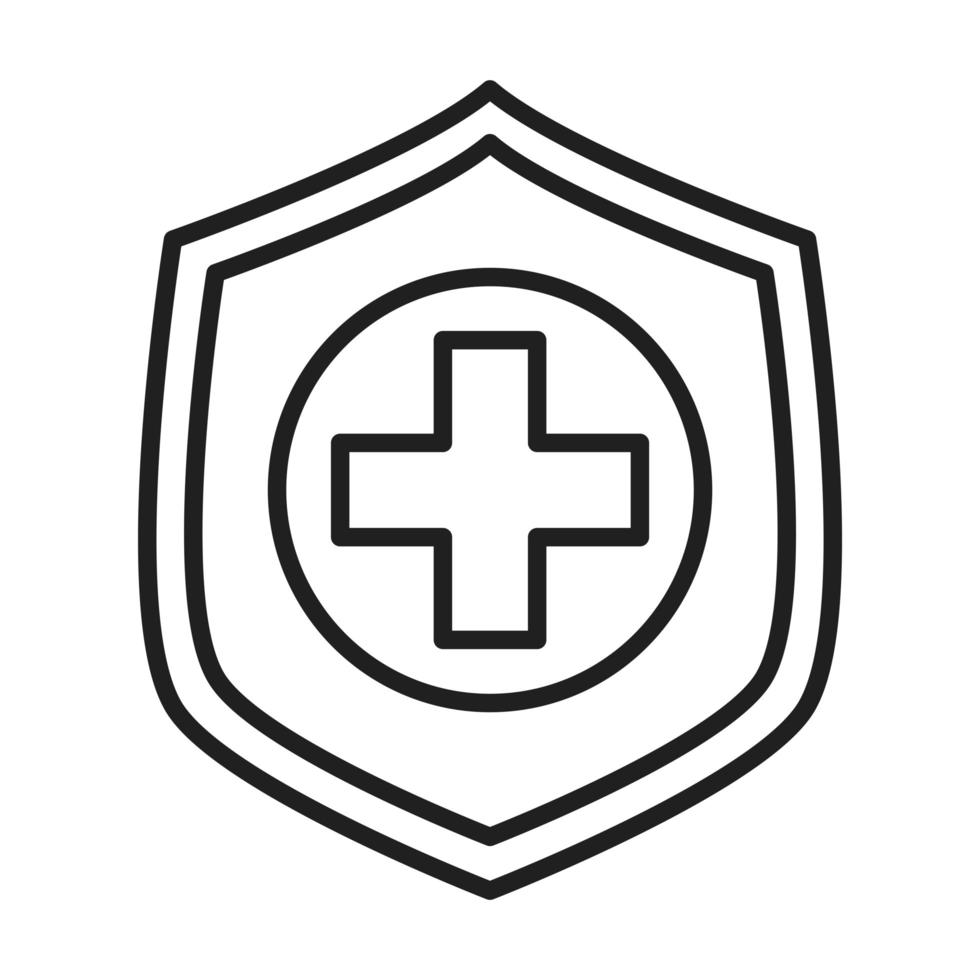 Schild Schutz Gesundheitswesen Medizin und Krankenhaus Piktogramm Symbol Linienstil vektor