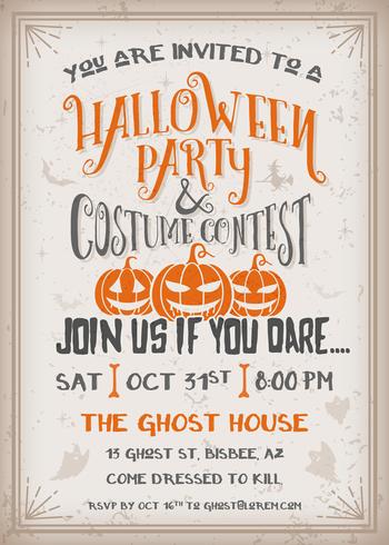 Halloween-Party und Kostümwettbewerb Einladung mit gruseligen Kürbisse Design. vektor